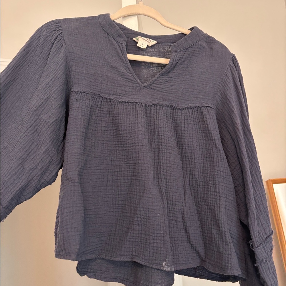 Women's Navy Blue Textured Top